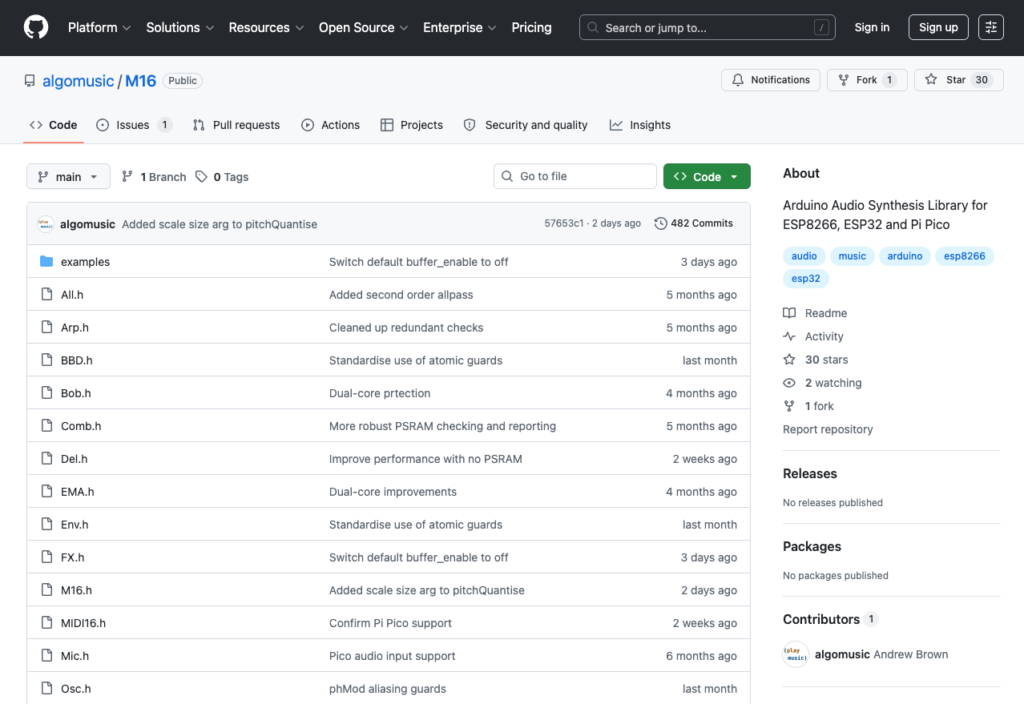 A view of the M16 GitHub web page